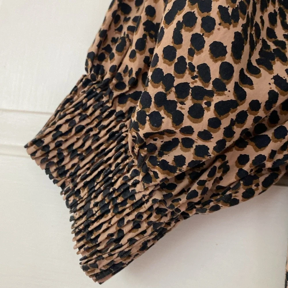 Ulla Johnson Lennie‎ Pleated Cotton Poplin Top Cheetah Print Animal Print Size 0